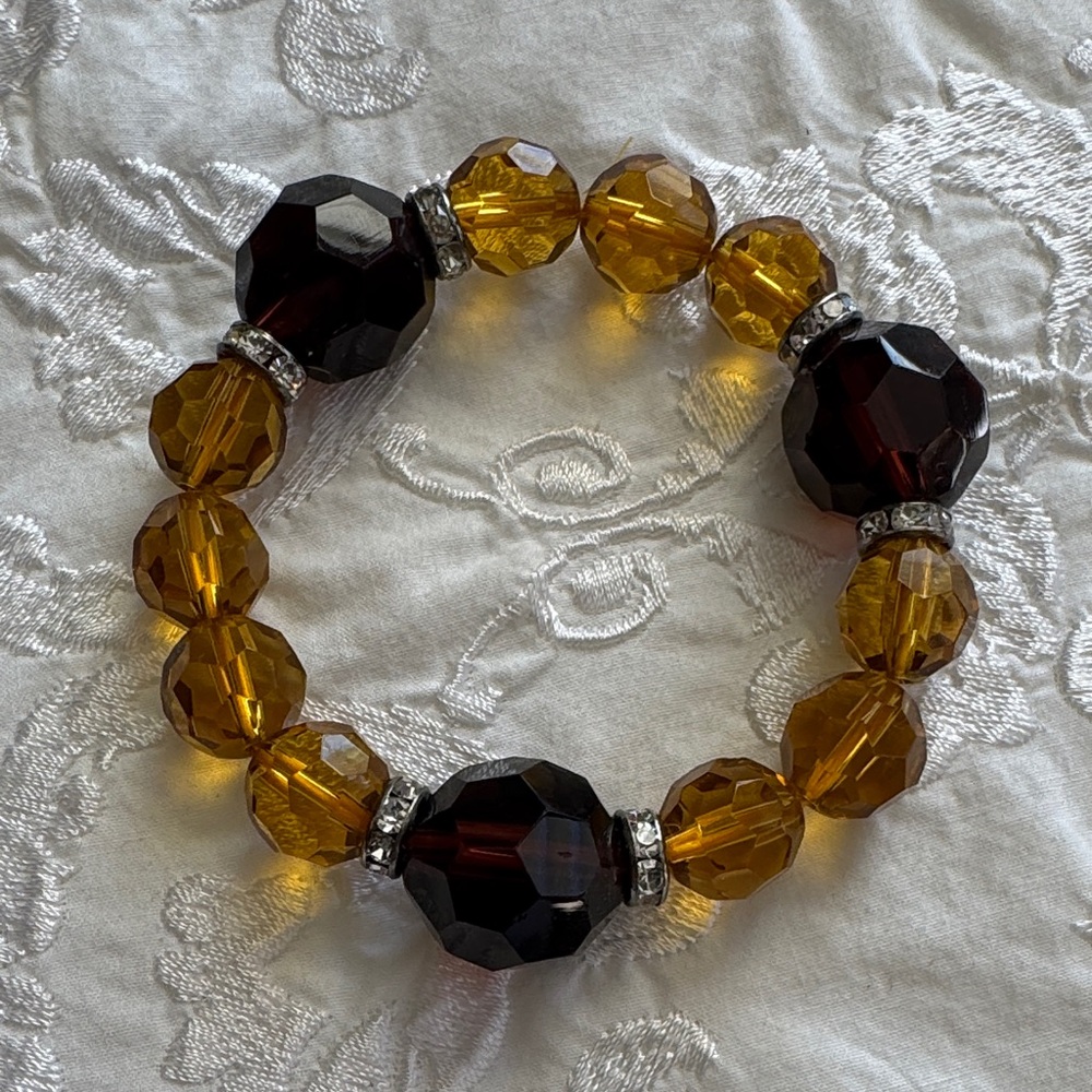 Amber, Rust and Diamond Beaded Bracelet